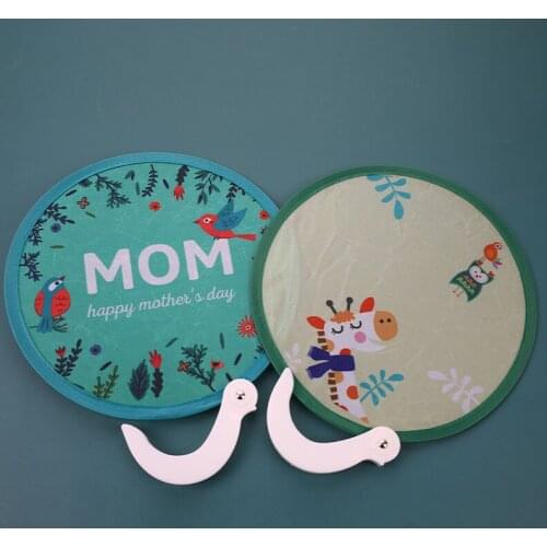 Portable Folding Fan With Handle Cartoon Mini Fan Women Portable Summer Round Fan Gifts Creative Party Gift 1pc