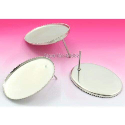 18x25mm Blank Earrings Settings Oval bezel Cabochon bases SUS304 stainless steel stud Earrings post Findings DIY Crafts