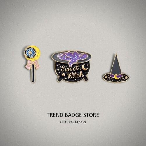 Halloween Brooch Ornaments Enamel Label Pins, Sweet Witch Magic Tripod Ornaments Brooches Omn Clothes Shirt Badge