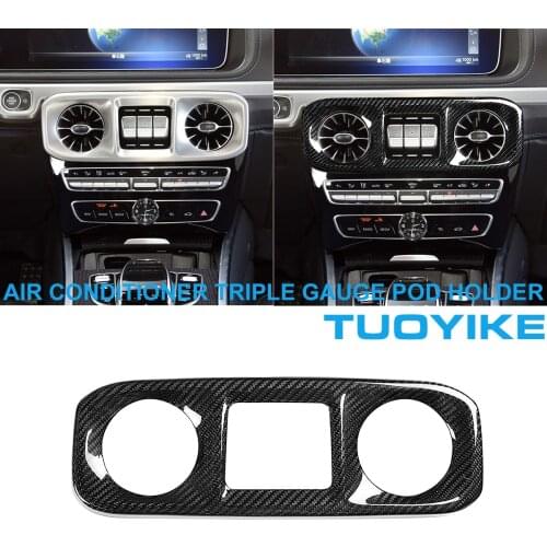 Real Carbon Fiber Dashboard AC Air Conditioner Triple Gauge Pod Holder Cover Panel For Mercedes BENZ W464 G63 G500 G550 2019-20