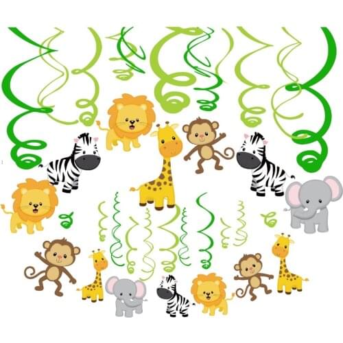 Safari Jungle Theme Party Decorations Cartoon Animals Zoo PVC Hanging Swirls Spiral Kids Birthday Party Baby Shower Party Favors