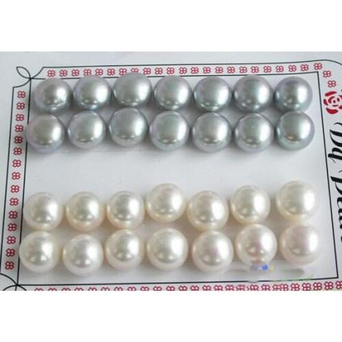 New Arrival Favorite Pearl Jewelry Wholesale 14 Pairs White Gray Round Freshwater Pearl Silver Stud Earrings Charming Lady Gift
