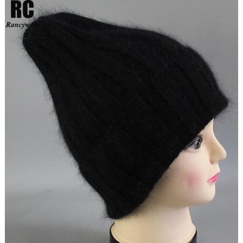 [Rancyword] Thick Winter Hats For Women angora Beanies Hat knitted wool warm Beanie With Back Opening 2018 New RC2055