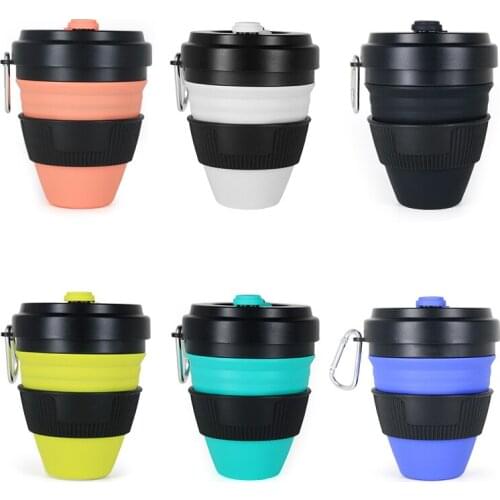 450ml Folding Silicone Cup Mugs Collapsible Coffee Camping Cup With Straw Lid Sport Bottle Hook Expandable Scald-Proof Reusable
