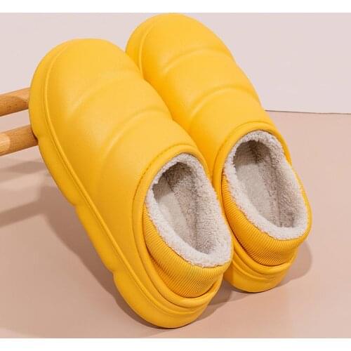 EVA Cotton Slippers Men Winter Waterproof Warm Plush Shoes Couple Home Indoor Floor Slides Female Non-slip Platform Garden Shoes