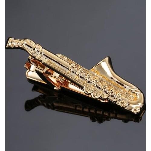 High quality metal tie clip new fashion jewelry music gold Saxophone tie clip pin mens wedding party clothing tie badge gift