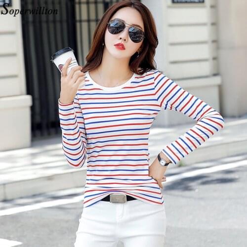 T Shirt Women Striped Tshirt Long Sleeve 2021 Spirng Autumn Tee Shirt Women Casual Top Ladies O-neck Female Camiseta Mujer G10
