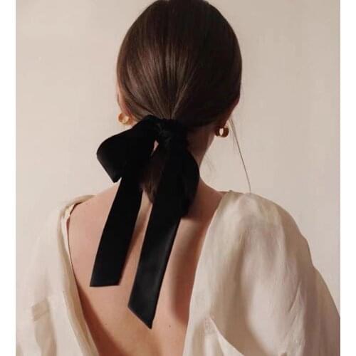 French Vintage Black/Red Bow Hair Ribbon For Women Fashion Suede Long Elastic Hairbands Hair Scrunchie Hair Accessories