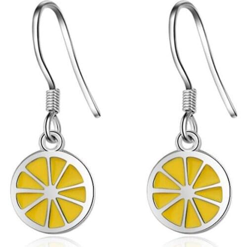 KOFSAC New Hot Popular Epoxy Lemon Eardrop Ear Hook Fashion Sterling Silver 925 Earrings For Women Sweet Cute Girl Jewelry Gifts