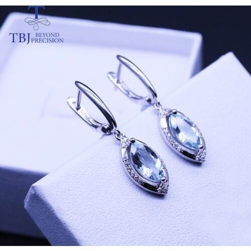Natural 1.5ct aquamarine clasp earring 925 sterling silver real brazil gemstone jewelry for women wife tbj promotion