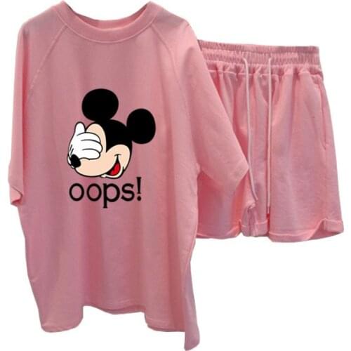 Disney Mickey Mouse Shorts Sets Women Summer Cute Cartoon Print T-shirt Top Short Sleeve+short Casual Loose Suit Sleepwear Femme