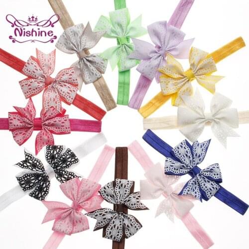 10pcs/lot Baby Girls Ribbon Bowknot Headband Toddler Print Bows Elastic Hairband Fashion Princess Headwear Kids Christmas Gifts
