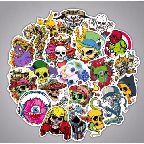 100PCS New Creative Human Skull PVC Waterproof Sticker For Luggage Skateboard Phone Laptop Moto Trunk Guitar Car DIY Stickers