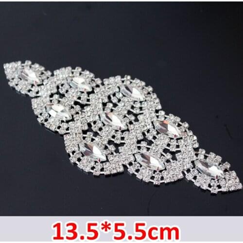 13.5*5.5cm glass crystal clear rhinestone applique Siver Base DIY wedding dress Belt shoulder Chain sewing On Stone garments