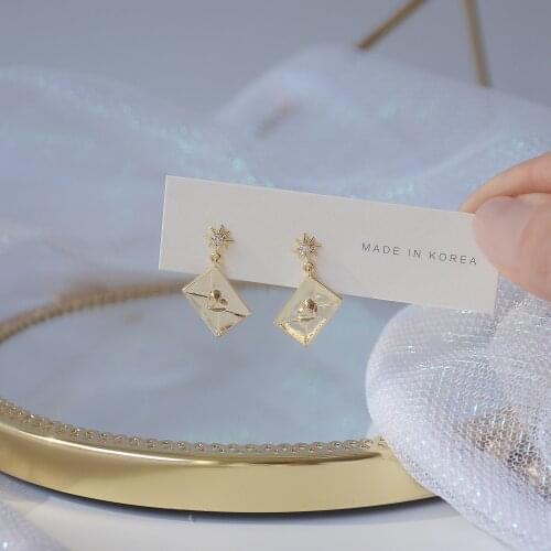 14k Real Gold Plated Fashion Jewelry Zircon Star Love Envelope Small Exquisite Earrings for Woman Shine Daily Party Cute Earring