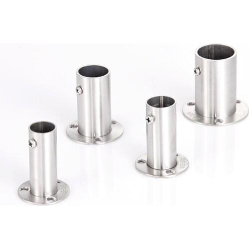 2Pcs 201 304 Stainless Steel 60mm 80mm High Tall Flange Holder Bracket Closet Rod Wall Floor 19mm 22mm 25mm 32mm Tube