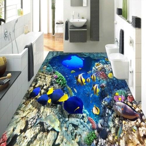 Beibehang Mediterranean Shoal Fish Floor wallpaper for walls 3 d Waterproof For Bathroom 3D Wall Papers For Kids Wall Coverings