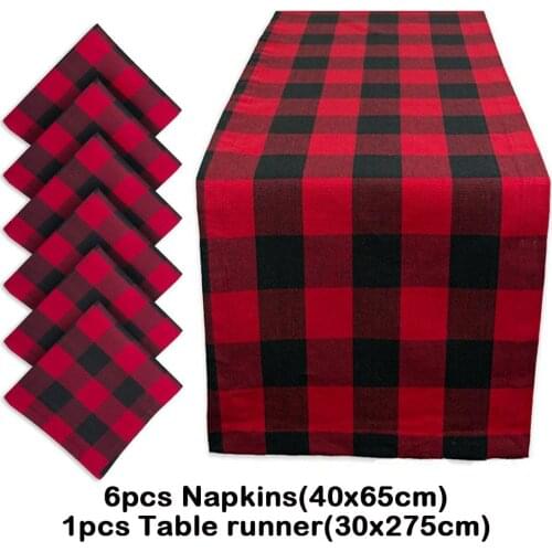 7pcs/Lot Scottish Plaid Cotton Napkins And Table Runner DIY Food Thermal Insulation Mat Wedding Decoration Christmas Accessories