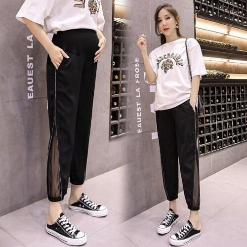 8503# Maternity Pants Summer Chiffon Casual Pants Loose Comfy Belly Support Pants Elastic Waist Maternity Trousers