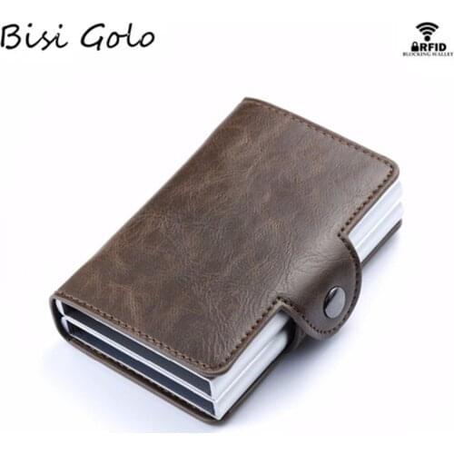 BISI GORO Smart Credit Card Holder RFID Protector Card Case Business Aluminum Double Boxes High Quality PU Leather ID Purse