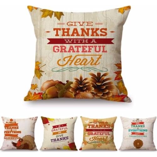 Happy Thanksgiving Letter Print Autumn Home Decoration Sofa Throw Pillow Case Cotton Linen Chair Seat Car Pillow Cushion Cover