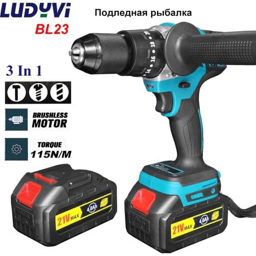 21V Brushless Electric Drill Powerful 115N/M 13mm Impact Cordless Screwdriver Drillable Ice Power Tool For Ice Fishing