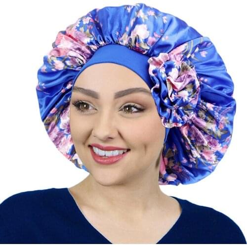 Elegant Double Layer Satin Bonnet Satin Linned Sleeping Hat Big Flower Large Size Sleepo Shower Caps Head Cover Hair Protector