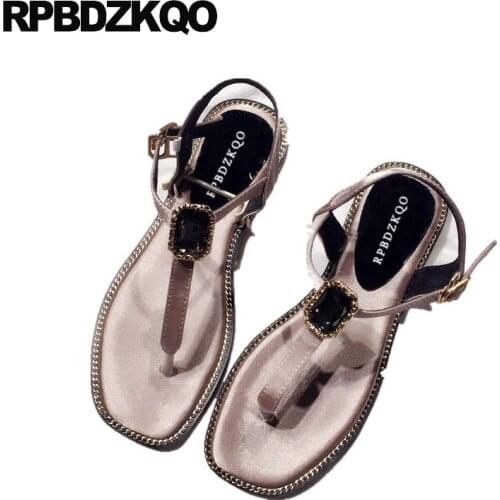 Rhinestone Flat Shoes Wedding Summer T Strap Designer Sandals Women Luxury 2018 Satin Slingback Nice Diamond Crystal Jewel Thong