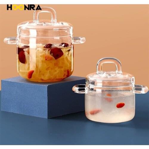 HOONRA Glass Small Stew Pot Water-proof Transparent Cover Soup Cup Soup Bowl Nest Stew Bowl Open Flame Home Kitchen Supplies