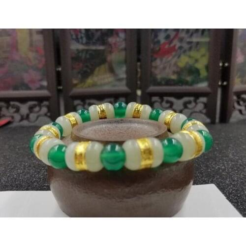 Fine Jewelry Solid 999 24K Yellow Gold Hetian Jade Bead Bracelet Gifts Free Shipping