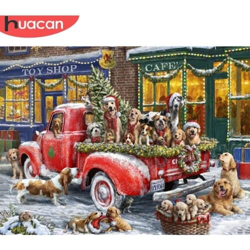 HUACAN DIY Diamond Painting Christmas Dog 5d Diamond Embroidery Animal Mosaic Winter Handicraft Wall Art Decor