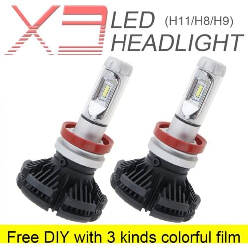1 Pair H8 / H9 / H11 X3 50W 6000LM LED Car Headlight Kit Automobile Fog Lamp Hi or Lo Light Bulbs with 3 Kinds Colorful Film