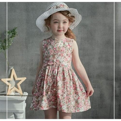 Summer Dress+Floral Hat 2pcs/Set Girls Clothes Sleeveless Cotton Kids Dresses Princess Summer Girls Dress for ages 2 3 4 5 6 7 T
