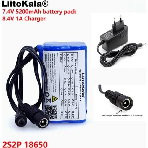 LiitoKala Protect 7.4 V 5200 mAh 8.4 V 18650 Li-lon Battery bike lights Head lamp special battery pack DC 5.5*2.1mm + 1A Charger