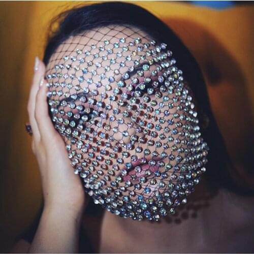 Crystal Bling Wedding 2021 Face Mask Creative Mesh Full CrystalHandmade Jewelry for Women Luxury Rhinestone Face Jewelry Decorat