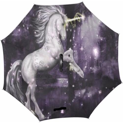 Cute Unicorn Double Layer Inverted Windproof Reverse Umbrella C-Shape Travel Car Outdoor Men Boy Girl Lady Children