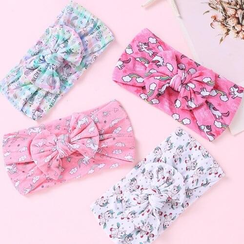 Cute Cartoon Unicorn Bowknot Turban Soft Elastic Bows kids Rainbow Hair bands for Baby Girls Headbands Newborn Hair accessories