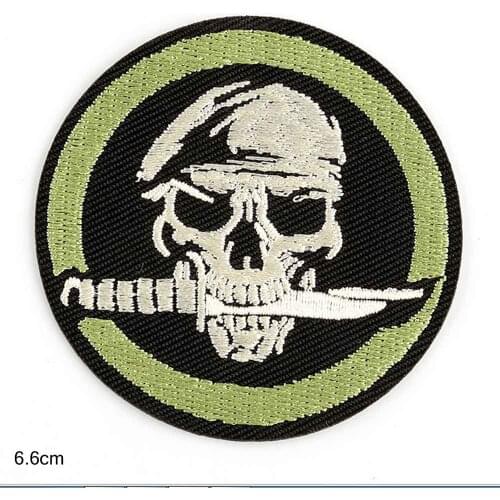 Green Skull with a Knife special forces Patches for Kids Clothes Sew Iron on Appliques DIY Embroidery Stickers Round Badges