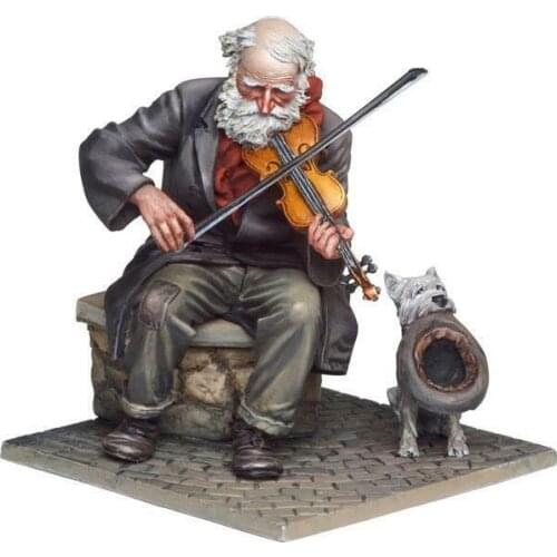 New Unassembled 1/32 54mm ancient Fiddler and dog Resin Figure Unpainted Model Kit