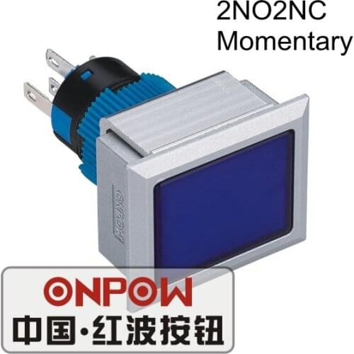 ONPOW 22mm Momentary 2NO2NC LED illuminated Silver case Rectangle Plastic push button switch (LAS1-AWJ-22/B/12V) CE, UL, ROHS