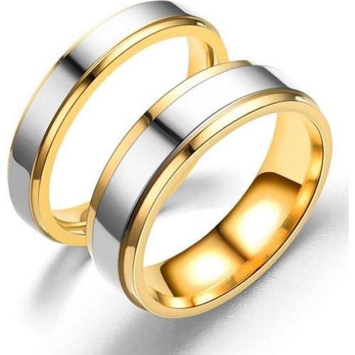 AsJerlya Stainless Steel Couples Rings For Men Women Gold Wedding Bands Engagement Anniversary Lovers His And Hers Promise