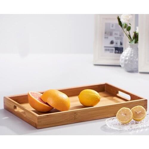 Blesiya 100% Bamboo Wood Serving Tray with Handles Breakfast Table Tray