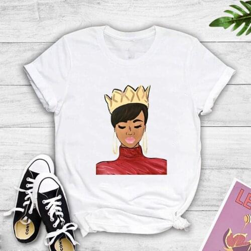 Black girl with crown print casual 100% pure cotton short-sleeved t-shirt women loose blouse Harajuku t-shirt women t-shirt