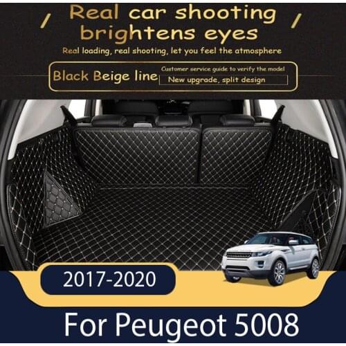 Custom Leather Car Trunk Mats For Peugeot 5008 2017-2019 7 Seats Rear Trunk Floor Mat Tray Carpet Mud