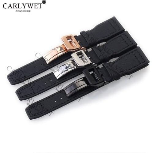 CARLYWET 22mm Black Nylon Fabric Leather Band Wrist Watch Band Strap Belt For PILOTS WATCHES/Portugieser PORTUGUESE