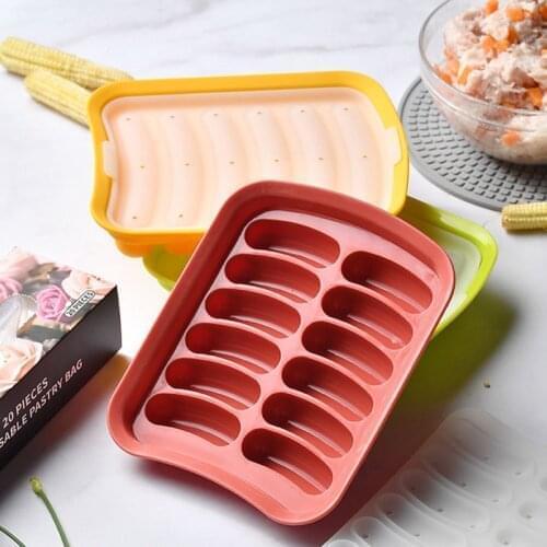 12 Hole Silicone Hot Dog Mould Food Grade Sausage Making Mould DIY Homemade Sausage Stuffer Baking Tool for Kitchen Meat Machine