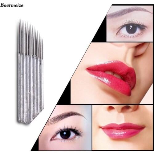 Tattoo Needles 2 row 15 Needle 50 pcs Permanent Makeup Eyebrow Tatoo Blade Microblading Needles For 3D Embroidery Tattoo Pen