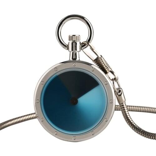 Unique Gradual Change Blue Color Dial Turntable Quartz Pocket Watch 30cm Snake Chain Men Watches No Cover Design Clock Gifts