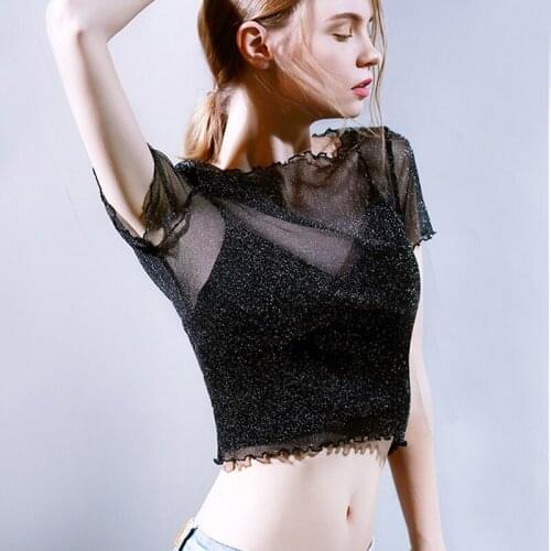 Women Short T-shirt Summer 2020 New Fashion Short-sleeve Slim Thin Mesh Tops Tees Female