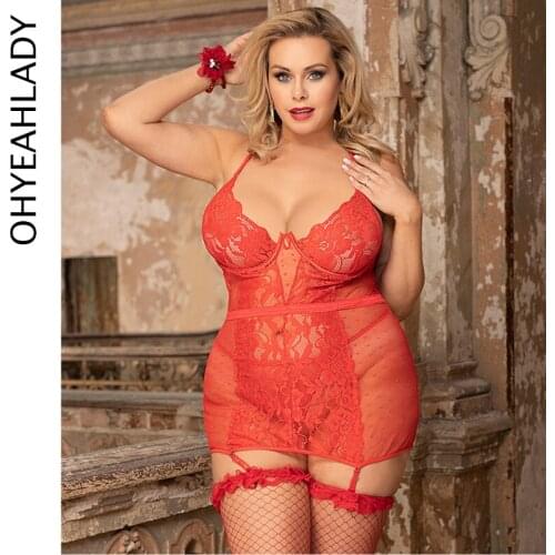 Ohyeahlady Lingerie Sexy Femme Hot With Garter Belt Lace Babydoll Plus Size Sexy Women Lingere Sex Clothes Erotic RJ80915